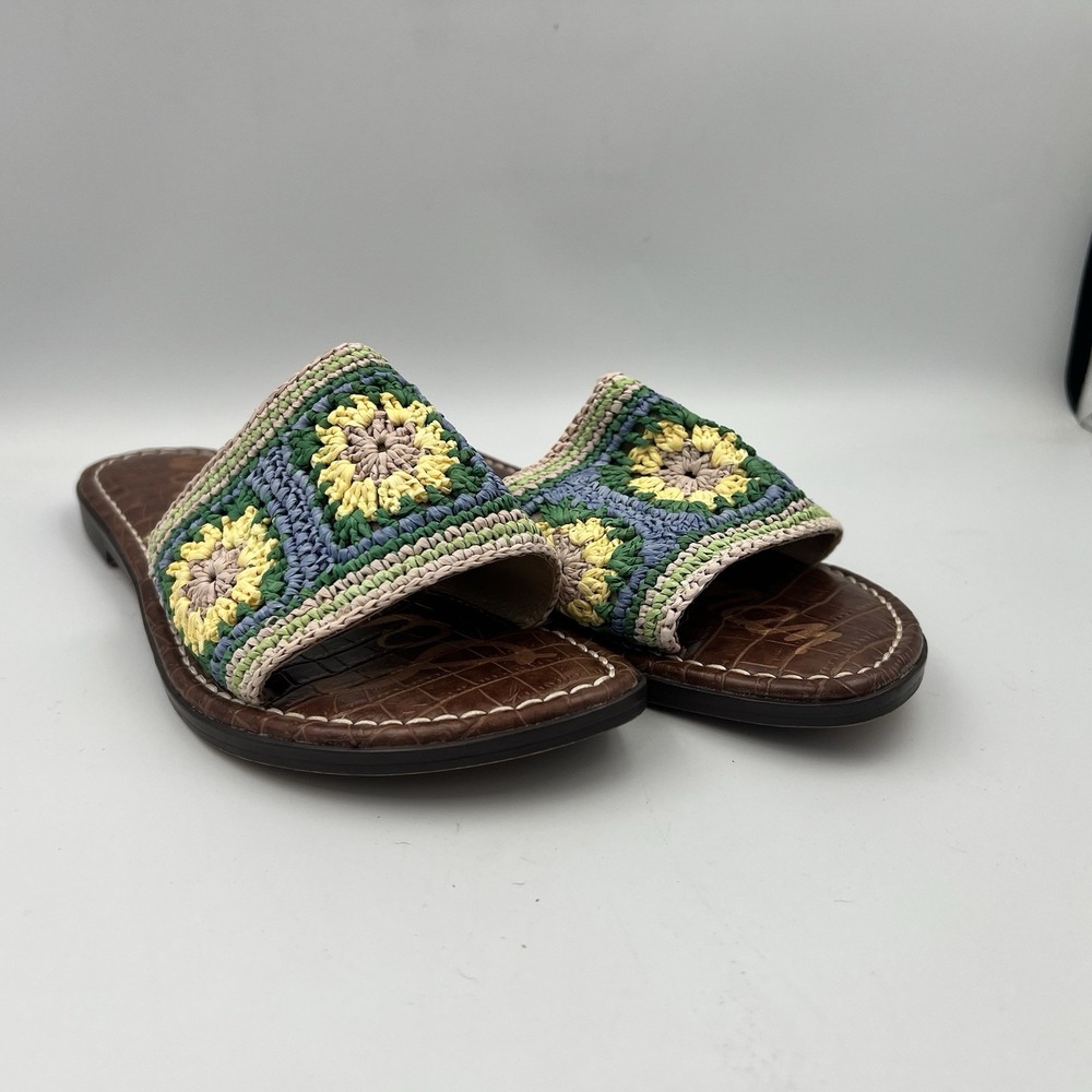 Sam Edelman Gracey Flat Slide Sandals Woven Crochet Summer Multi Women's 6.5